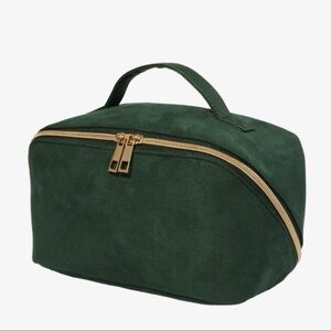 ULTA Beauty Green Suede Travel Cosmetic Bag with Gold Zip